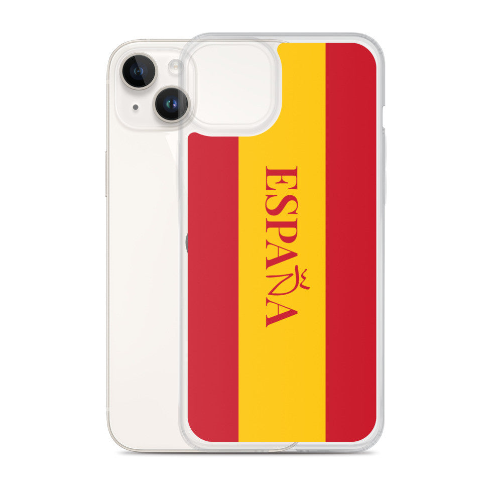 Carcasa transparente iPhone ESPAÑA con bandera y letra en rojo
