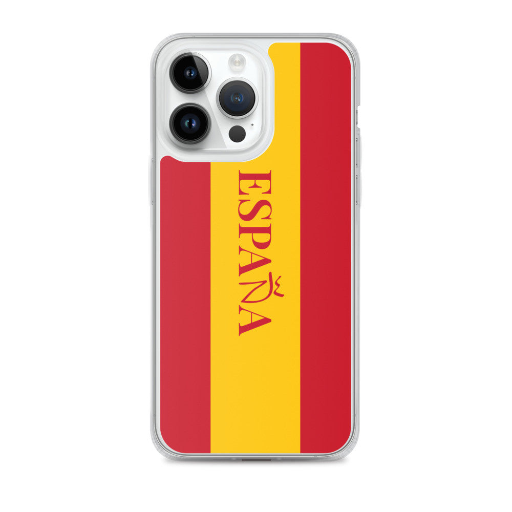 Carcasa transparente iPhone ESPAÑA con bandera y letra en rojo