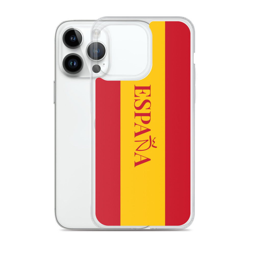 Carcasa transparente iPhone ESPAÑA con bandera y letra en rojo