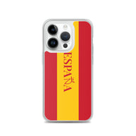 Carcasa transparente iPhone ESPAÑA con bandera y letra en rojo