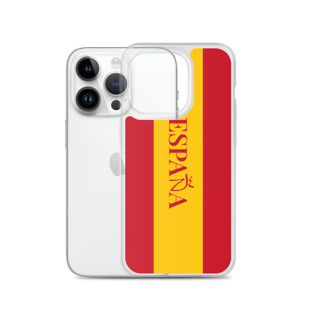 Carcasa transparente iPhone ESPAÑA con bandera y letra en rojo