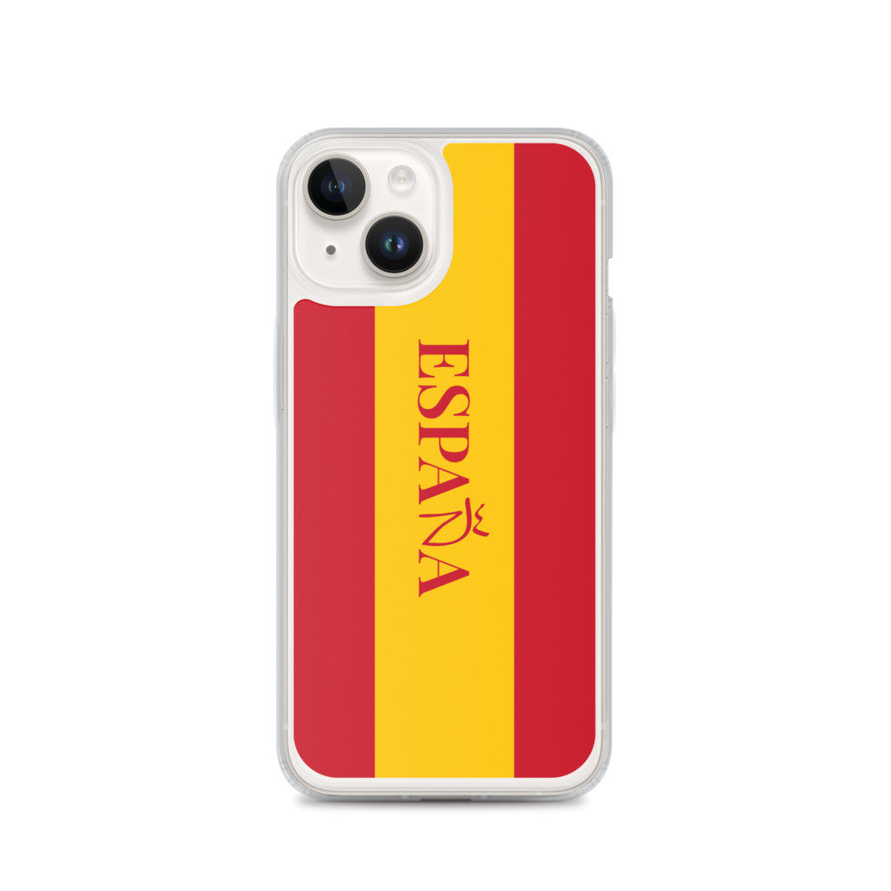 Carcasa transparente iPhone ESPAÑA con bandera y letra en rojo