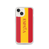 Carcasa transparente iPhone ESPAÑA con bandera y letra en rojo