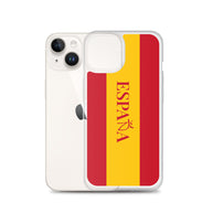 Carcasa transparente iPhone ESPAÑA con bandera y letra en rojo