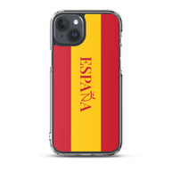 Carcasa transparente iPhone ESPAÑA con bandera y letra en rojo