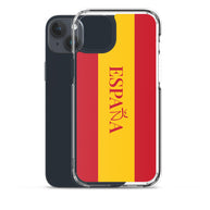 Carcasa transparente iPhone ESPAÑA con bandera y letra en rojo