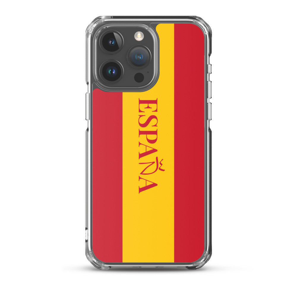 Carcasa transparente iPhone ESPAÑA con bandera y letra en rojo