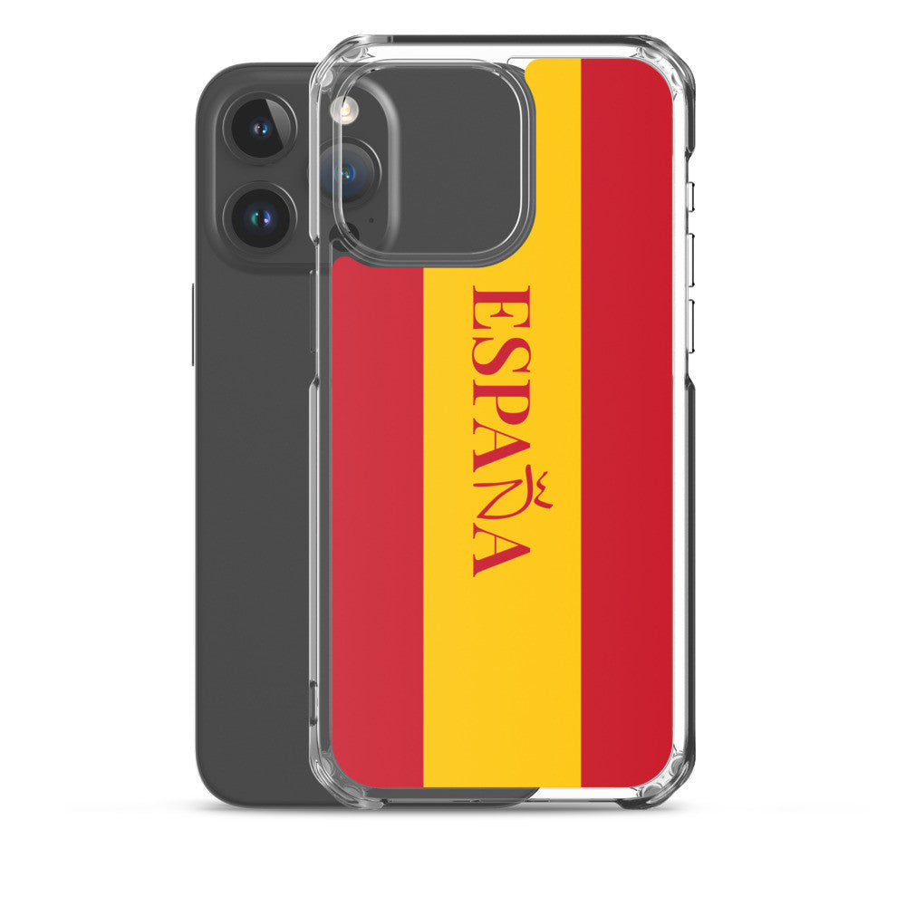 Carcasa transparente iPhone ESPAÑA con bandera y letra en rojo