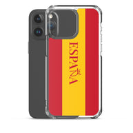 Carcasa transparente iPhone ESPAÑA con bandera y letra en rojo