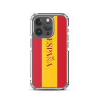 Carcasa transparente iPhone ESPAÑA con bandera y letra en rojo