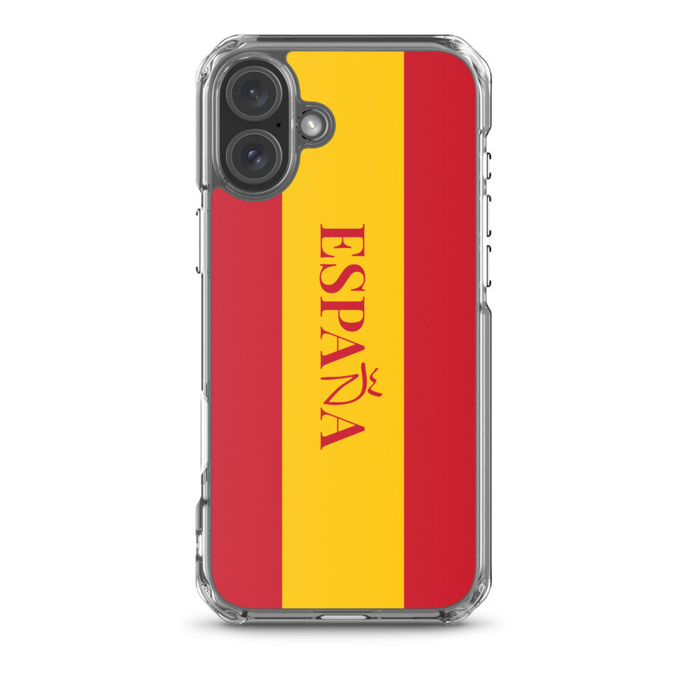 Carcasa transparente iPhone ESPAÑA con bandera y letra en rojo