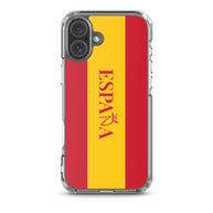 Carcasa transparente iPhone ESPAÑA con bandera y letra en rojo