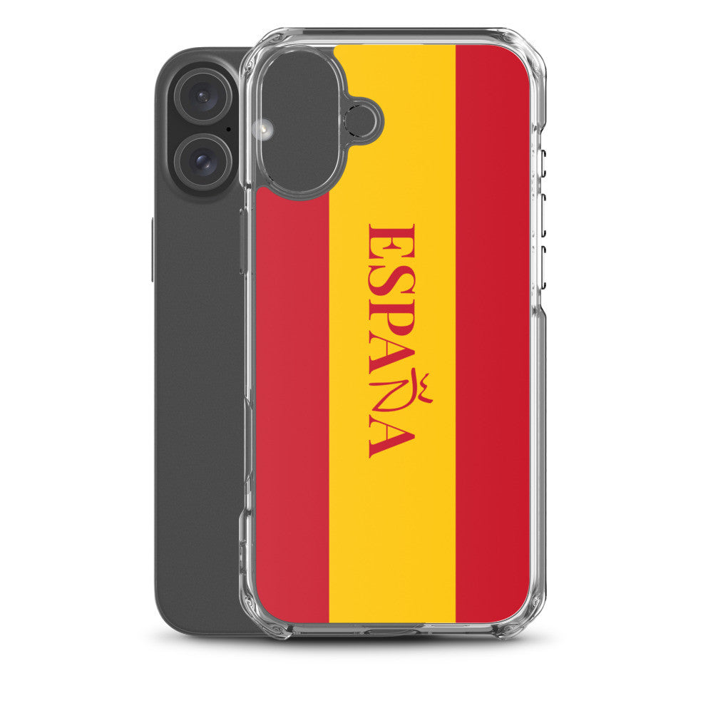Carcasa transparente iPhone ESPAÑA con bandera y letra en rojo
