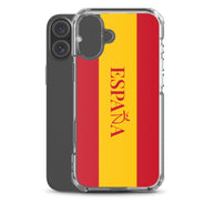 Carcasa transparente iPhone ESPAÑA con bandera y letra en rojo