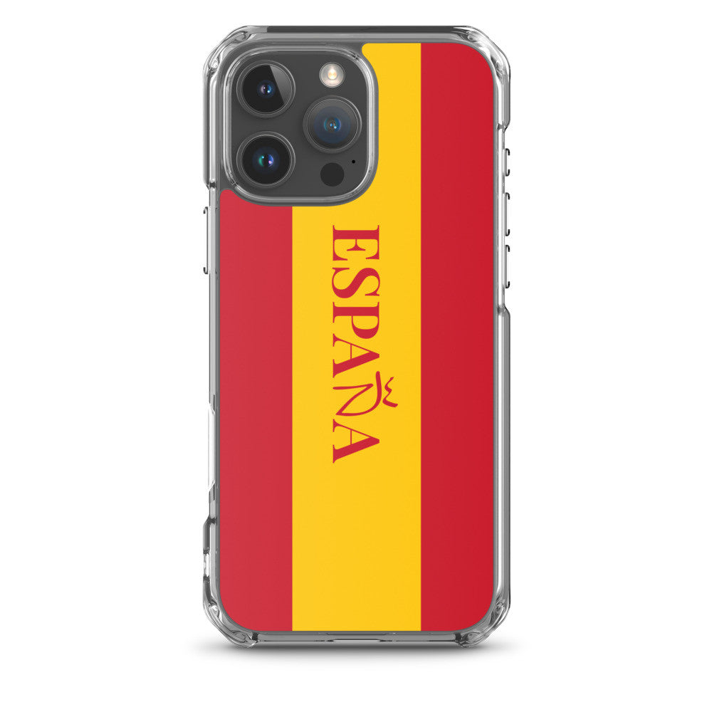 Carcasa transparente iPhone ESPAÑA con bandera y letra en rojo