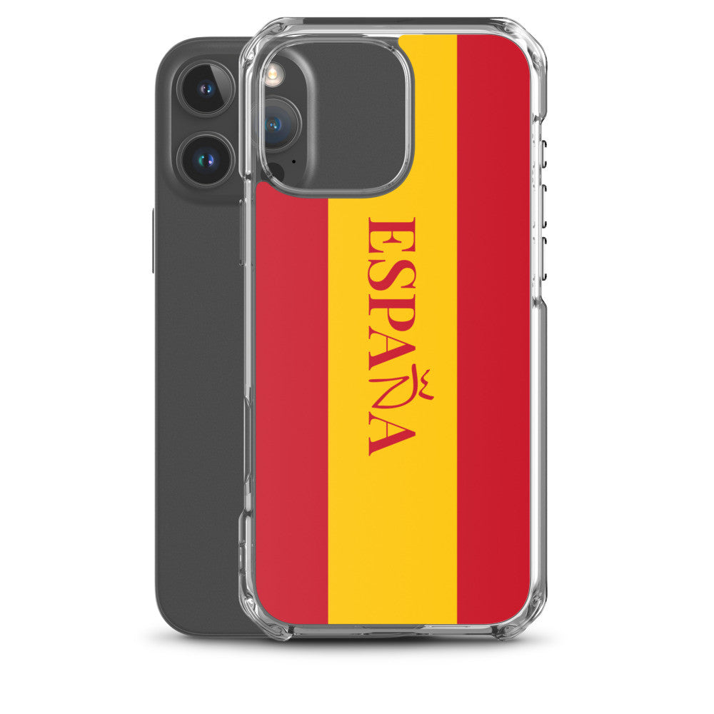 Carcasa transparente iPhone ESPAÑA con bandera y letra en rojo
