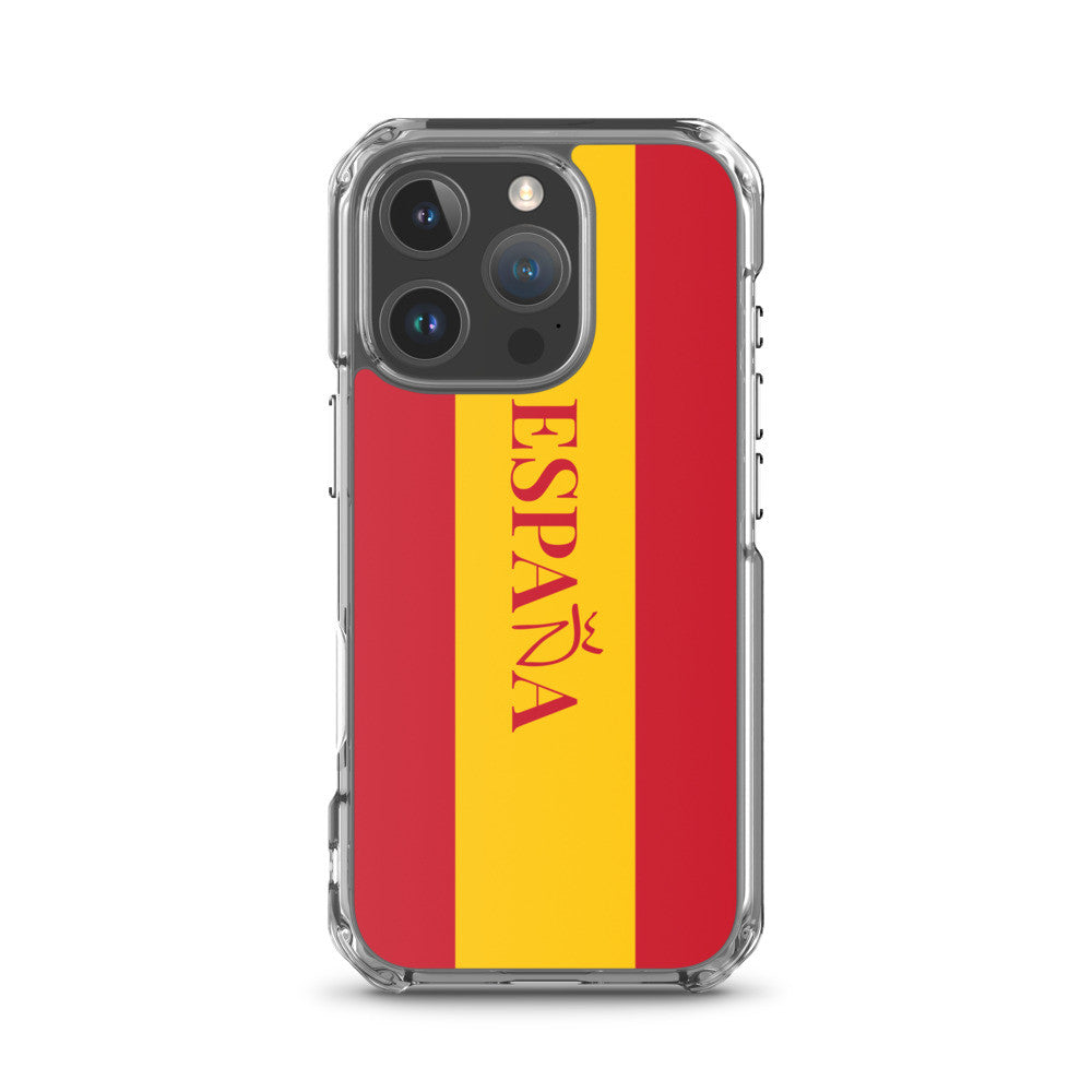 Carcasa transparente iPhone ESPAÑA con bandera y letra en rojo