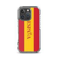 Carcasa transparente iPhone ESPAÑA con bandera y letra en rojo