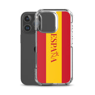 Carcasa transparente iPhone ESPAÑA con bandera y letra en rojo