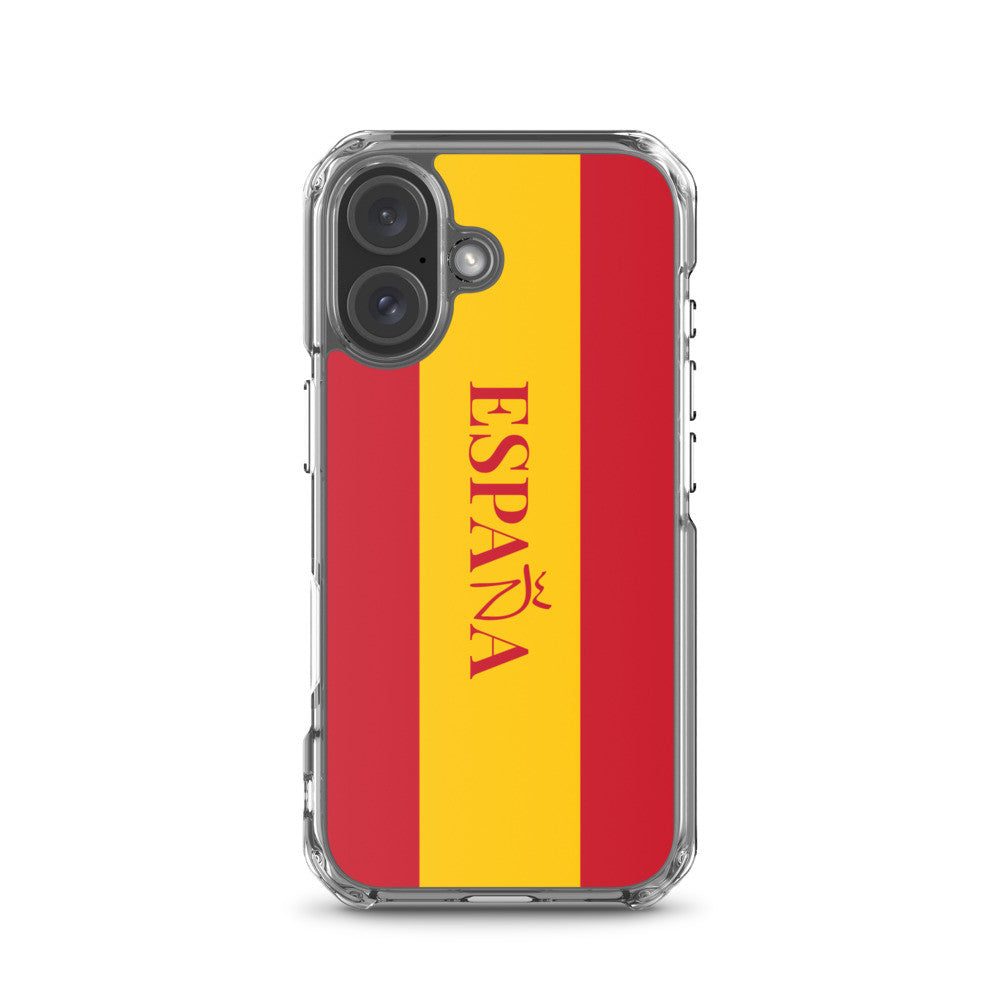 Carcasa transparente iPhone ESPAÑA con bandera y letra en rojo
