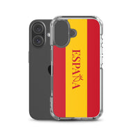 Carcasa transparente iPhone ESPAÑA con bandera y letra en rojo