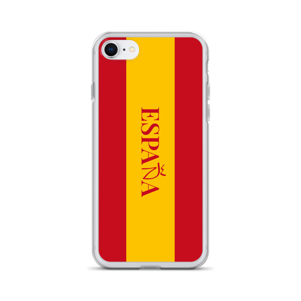 Carcasa transparente iPhone ESPAÑA con bandera y letra en rojo