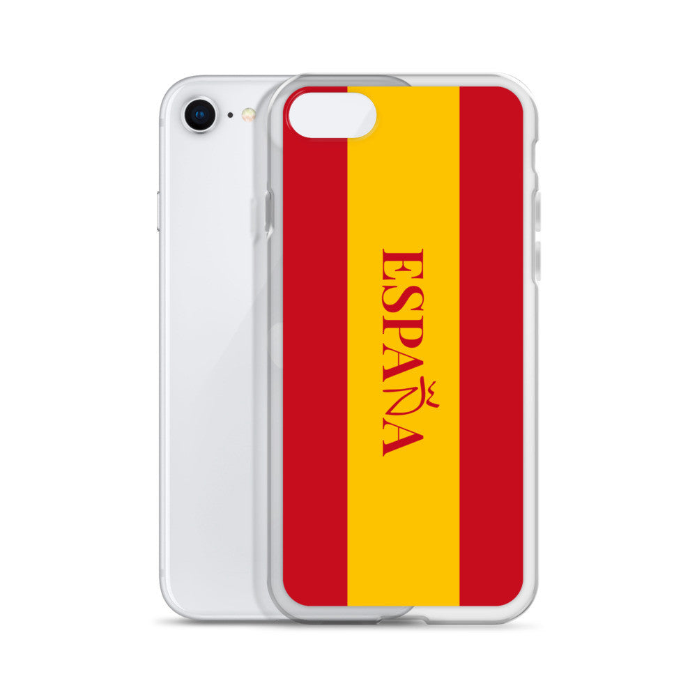 Carcasa transparente iPhone ESPAÑA con bandera y letra en rojo