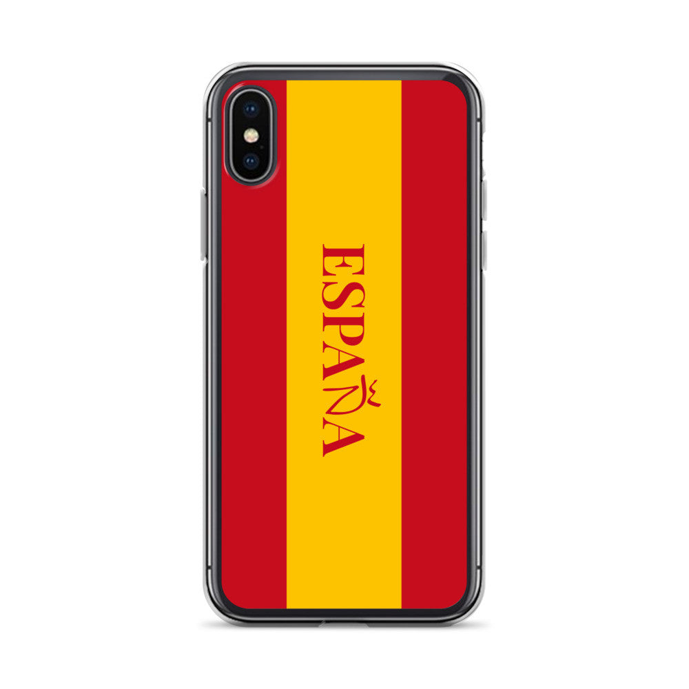 Carcasa transparente iPhone ESPAÑA con bandera y letra en rojo