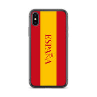 Carcasa transparente iPhone ESPAÑA con bandera y letra en rojo