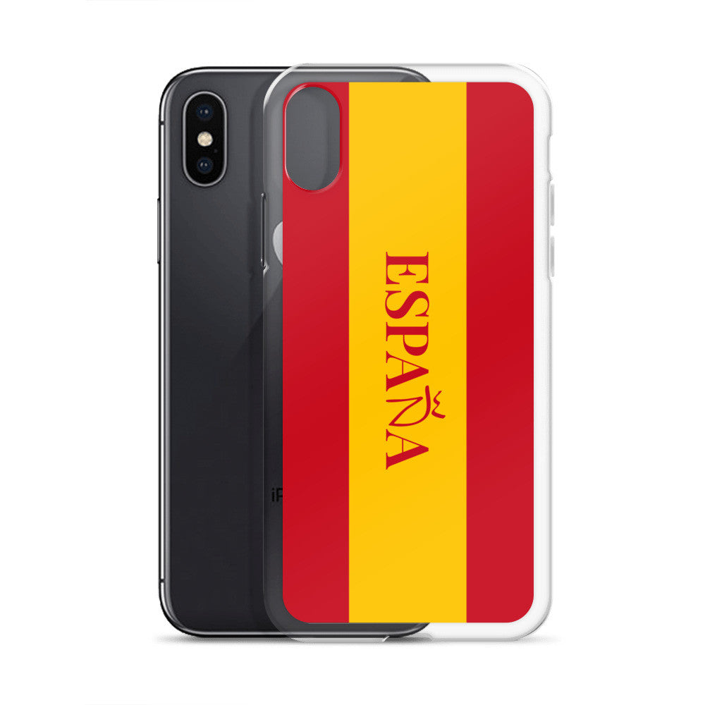 Carcasa transparente iPhone ESPAÑA con bandera y letra en rojo