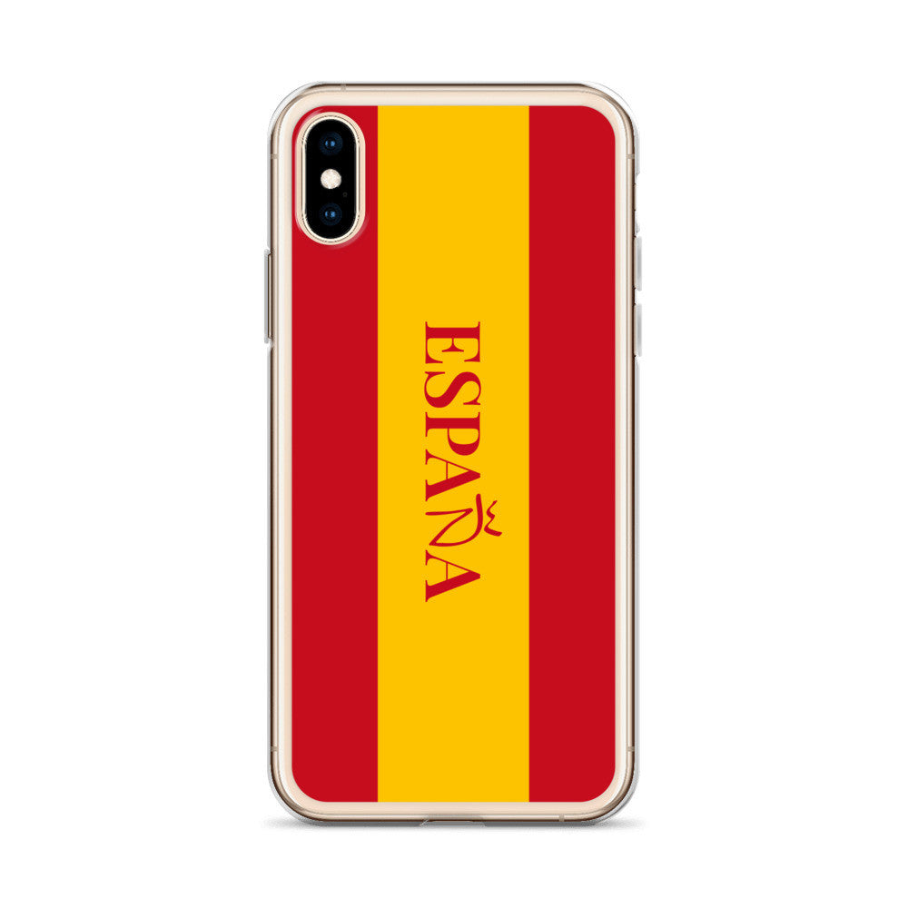 Carcasa transparente iPhone ESPAÑA con bandera y letra en rojo