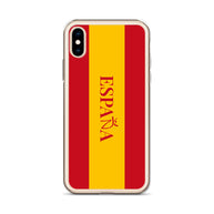 Carcasa transparente iPhone ESPAÑA con bandera y letra en rojo
