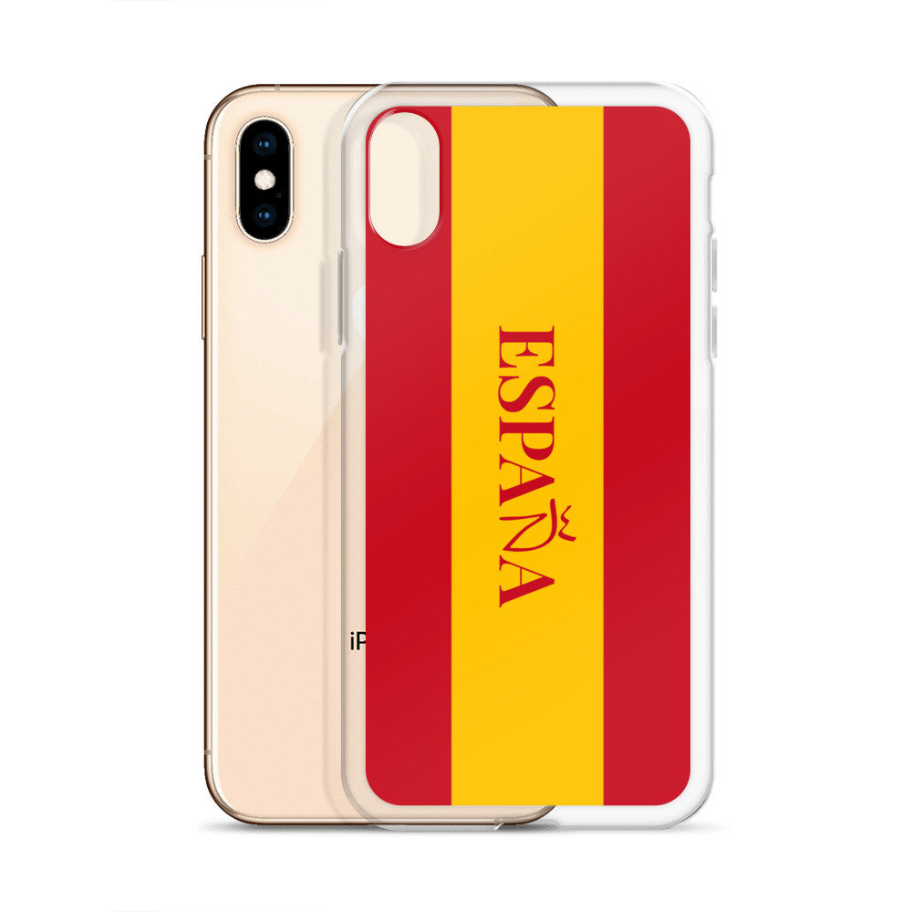 Carcasa transparente iPhone ESPAÑA con bandera y letra en rojo