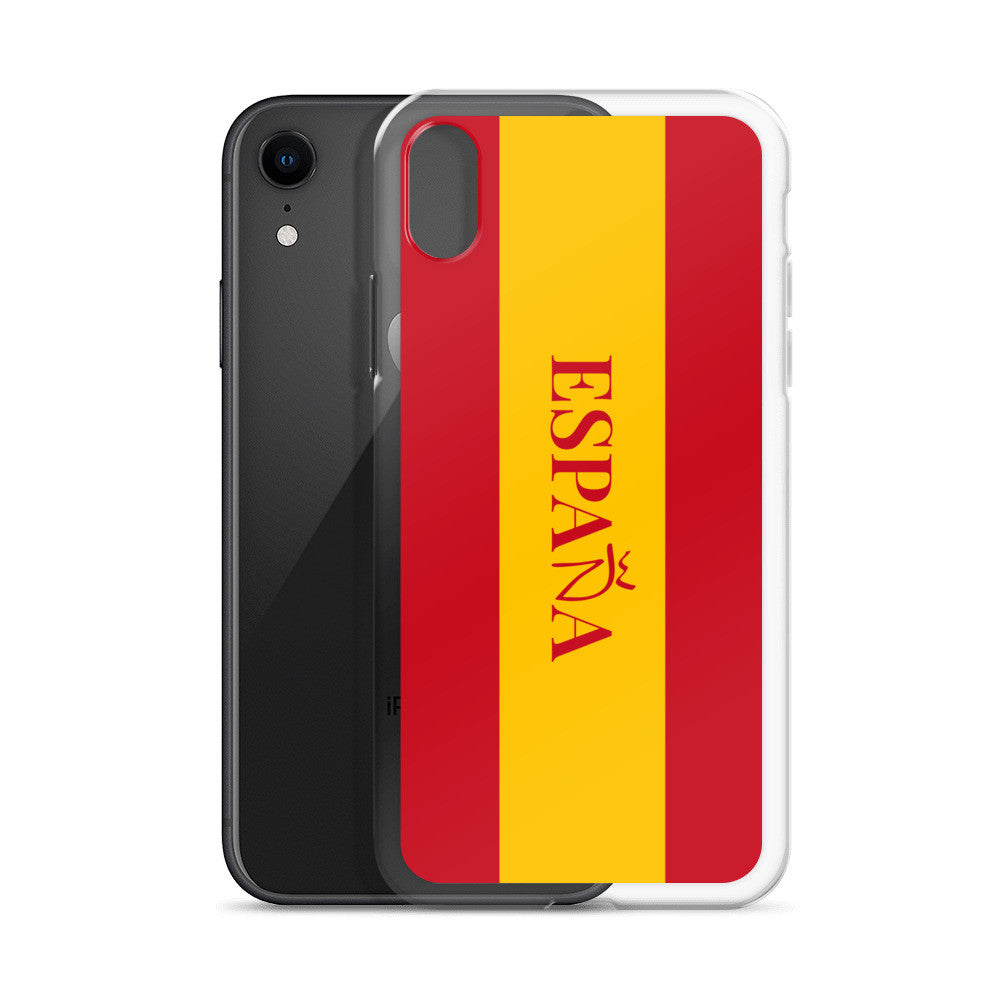 Carcasa transparente iPhone ESPAÑA con bandera y letra en rojo