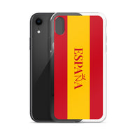 Carcasa transparente iPhone ESPAÑA con bandera y letra en rojo