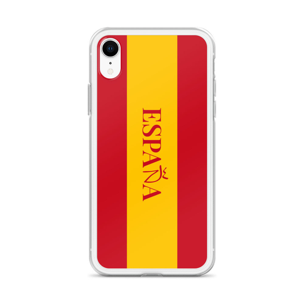 Carcasa transparente iPhone ESPAÑA con bandera y letra en rojo