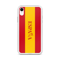 Carcasa transparente iPhone ESPAÑA con bandera y letra en rojo