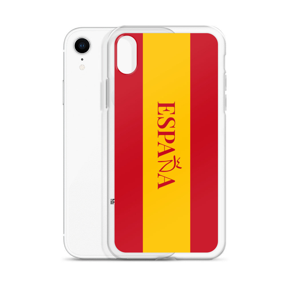 Carcasa transparente iPhone ESPAÑA con bandera y letra en rojo