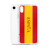 Carcasa transparente iPhone ESPAÑA con bandera y letra en rojo