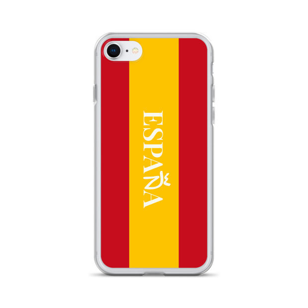 Carcasa transparente iPhone ESPAÑA con bandera y letra en blanco