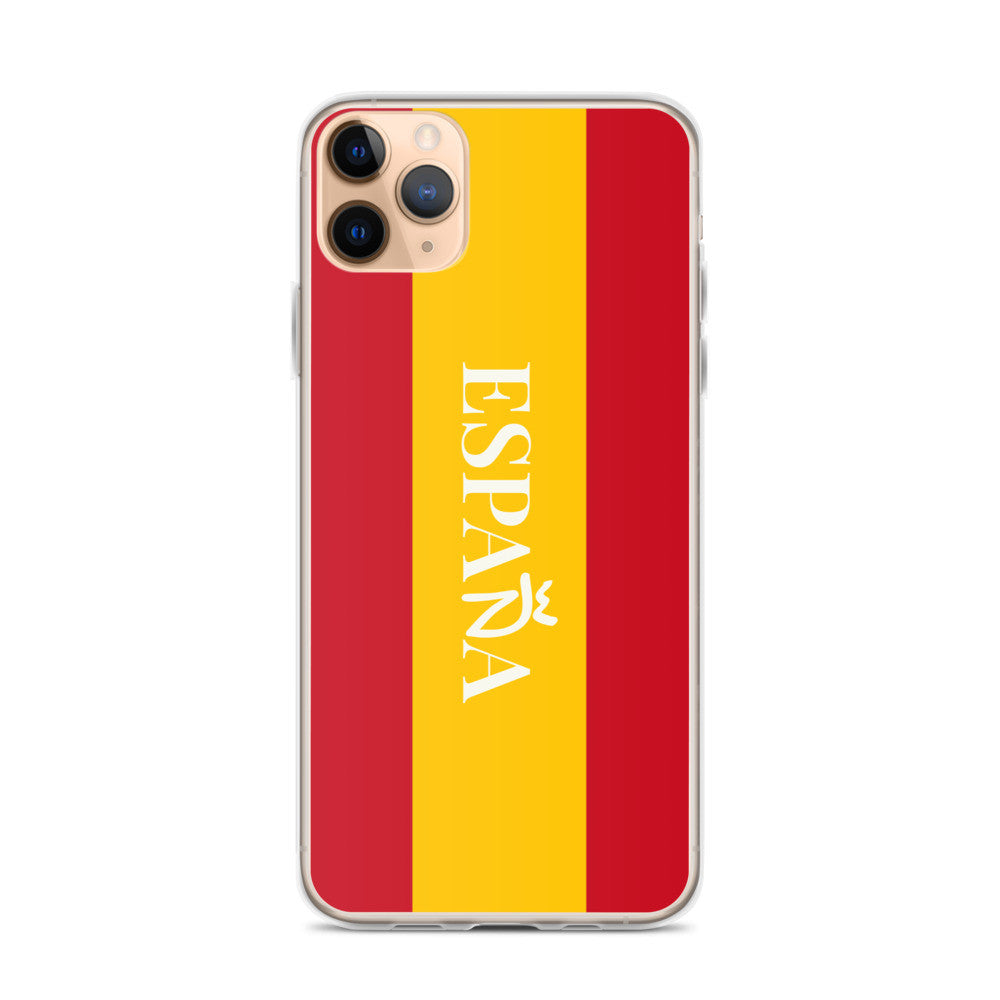 Carcasa transparente iPhone ESPAÑA con bandera y letra en blanco