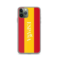 Carcasa transparente iPhone ESPAÑA con bandera y letra en blanco
