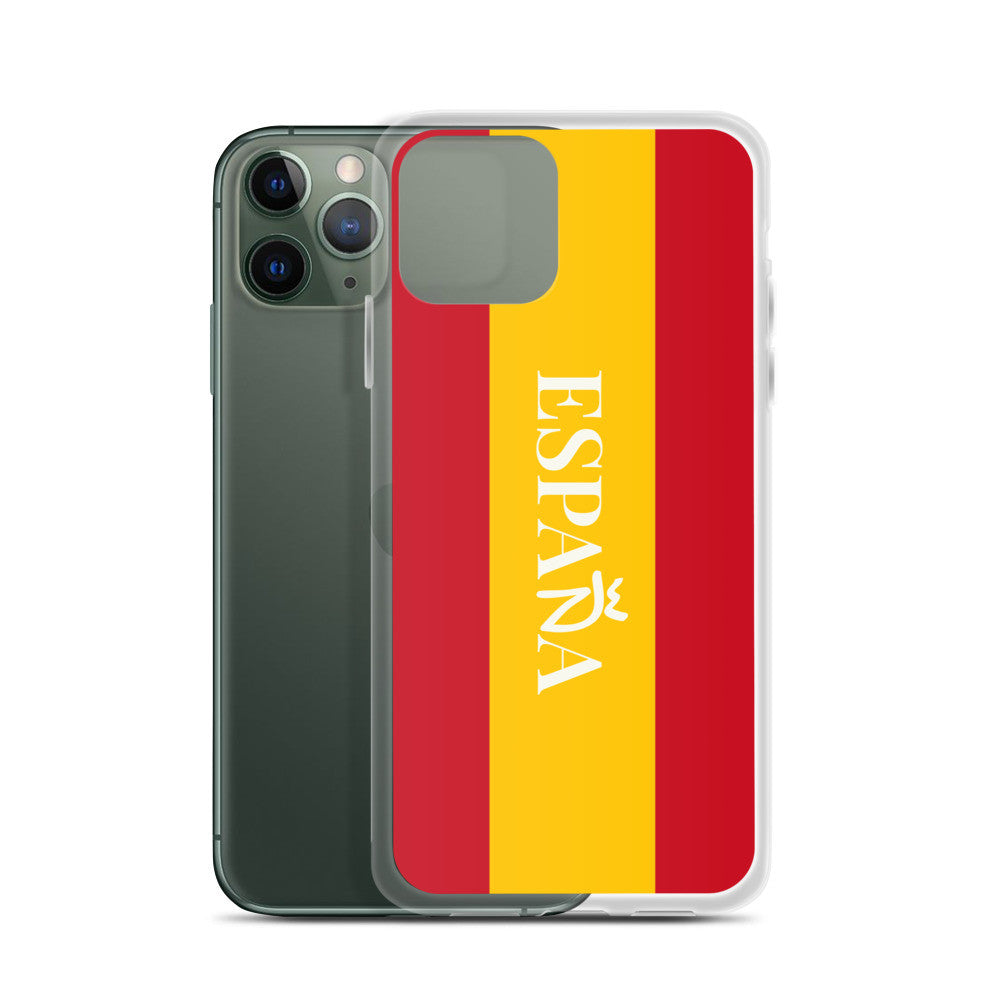 Carcasa transparente iPhone ESPAÑA con bandera y letra en blanco
