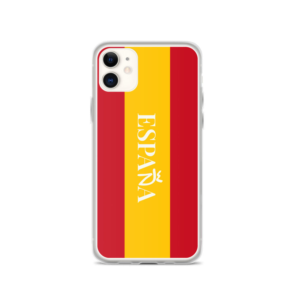 Carcasa transparente iPhone ESPAÑA con bandera y letra en blanco