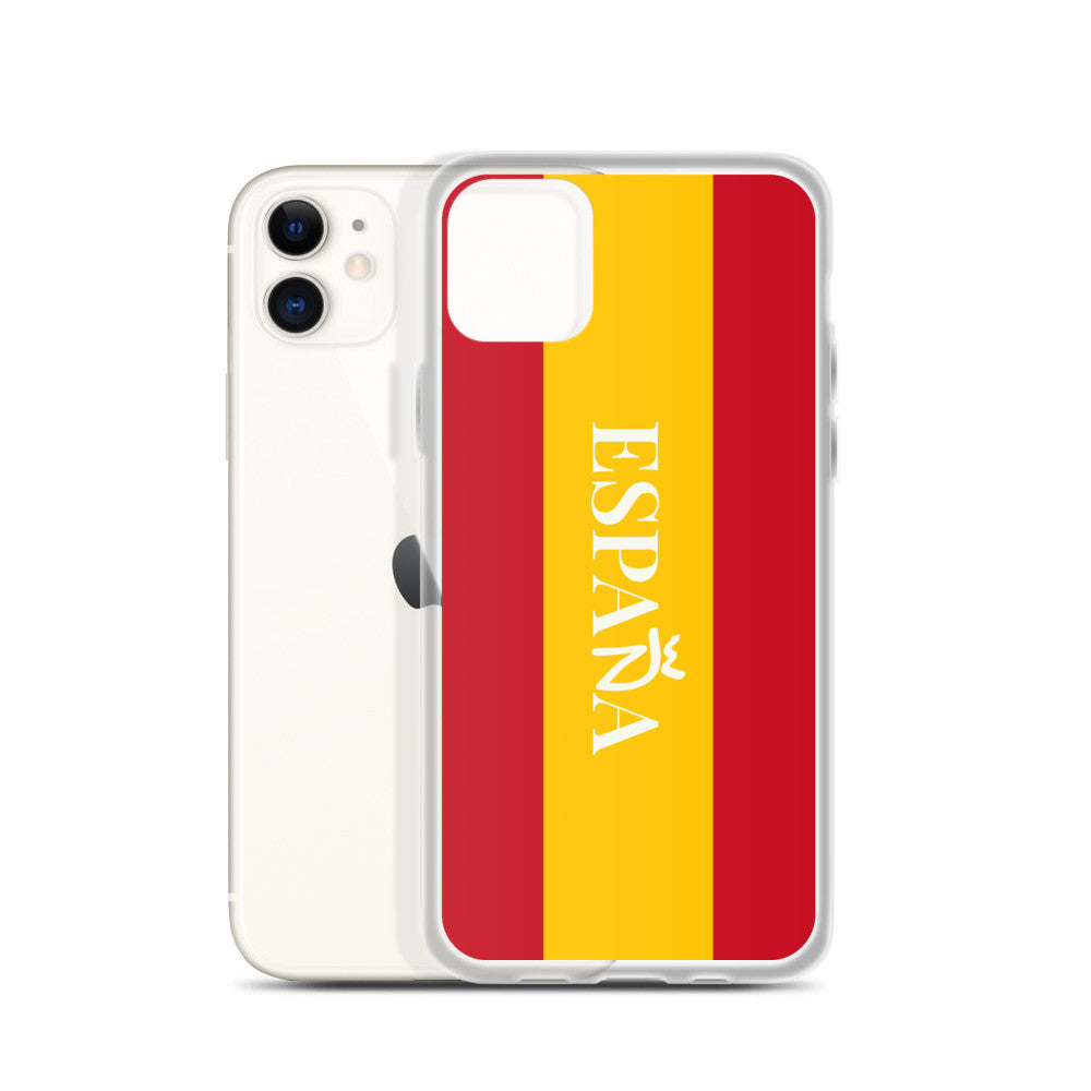 Carcasa transparente iPhone ESPAÑA con bandera y letra en blanco