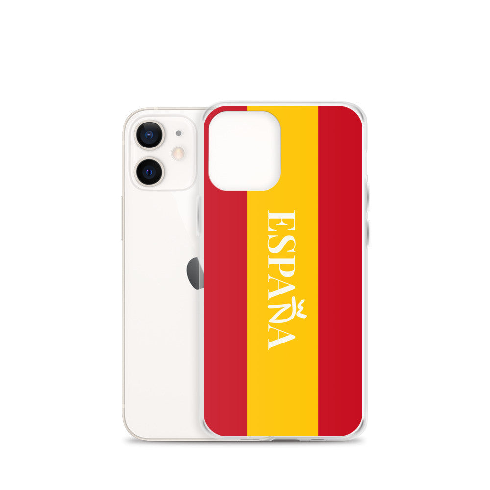 Carcasa transparente iPhone ESPAÑA con bandera y letra en blanco