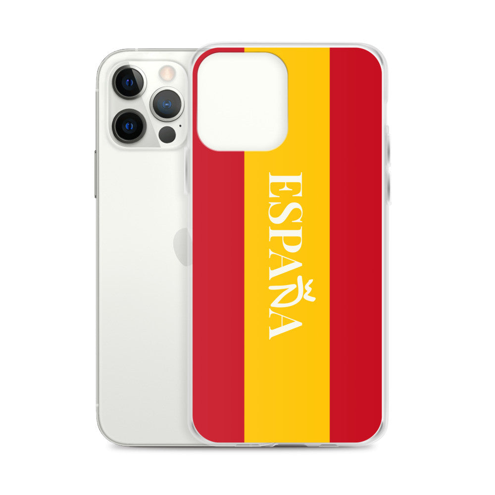 Carcasa transparente iPhone ESPAÑA con bandera y letra en blanco