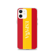 Carcasa transparente iPhone ESPAÑA con bandera y letra en blanco
