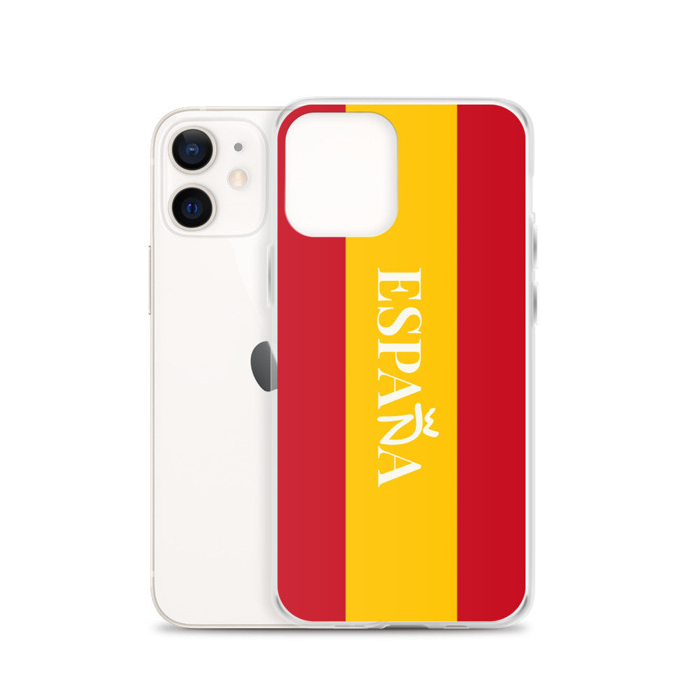 Carcasa transparente iPhone ESPAÑA con bandera y letra en blanco