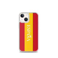 Carcasa transparente iPhone ESPAÑA con bandera y letra en blanco